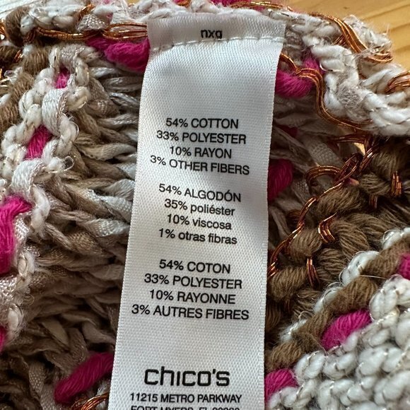 Chicos cardigan women 1 M8 Open Knit Sweater tan pink metallic longline short sl - Picture 9 of 9